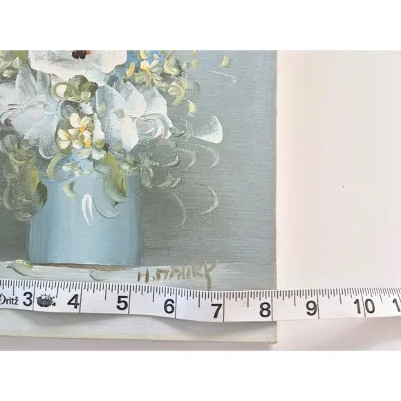 Vintage Original Art Painting Acrylic Floral 8x10 Unframed Signed Blue Signed - Picture 5 of 7